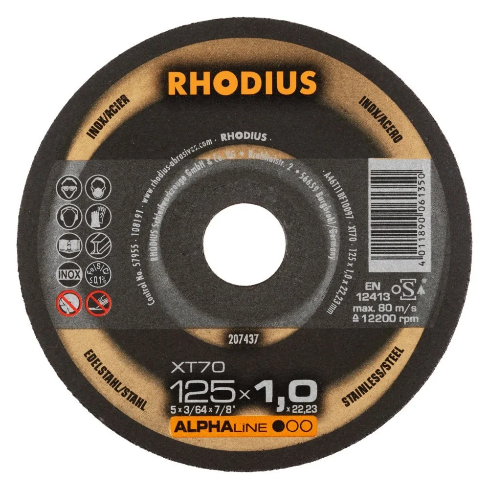 207437 - Disque à tronçonner 125x1mm inox extra-fin Alphaline XT70 RHODIUS