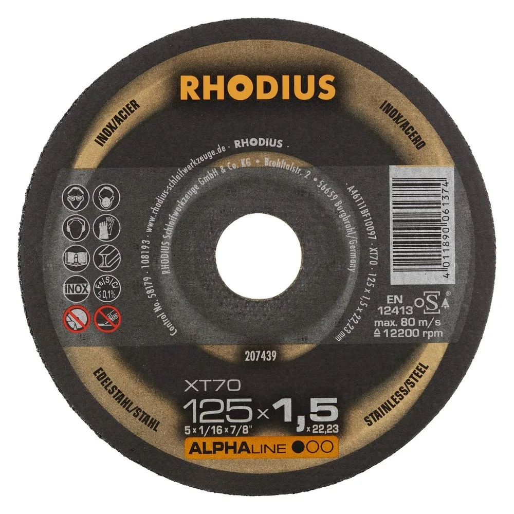 207439 - Disque à tronçonner 125x1.5mm inox extra-fin Alphaline XT70 RHODIUS