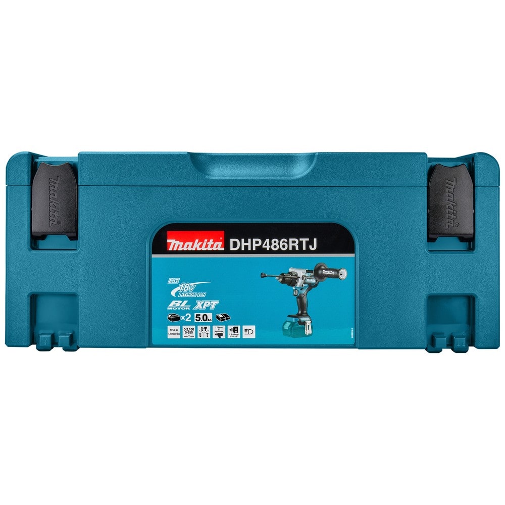 Perceuse visseuse percussion 18V 5 Ah MAKITA DHP486RTJ - vue coffret