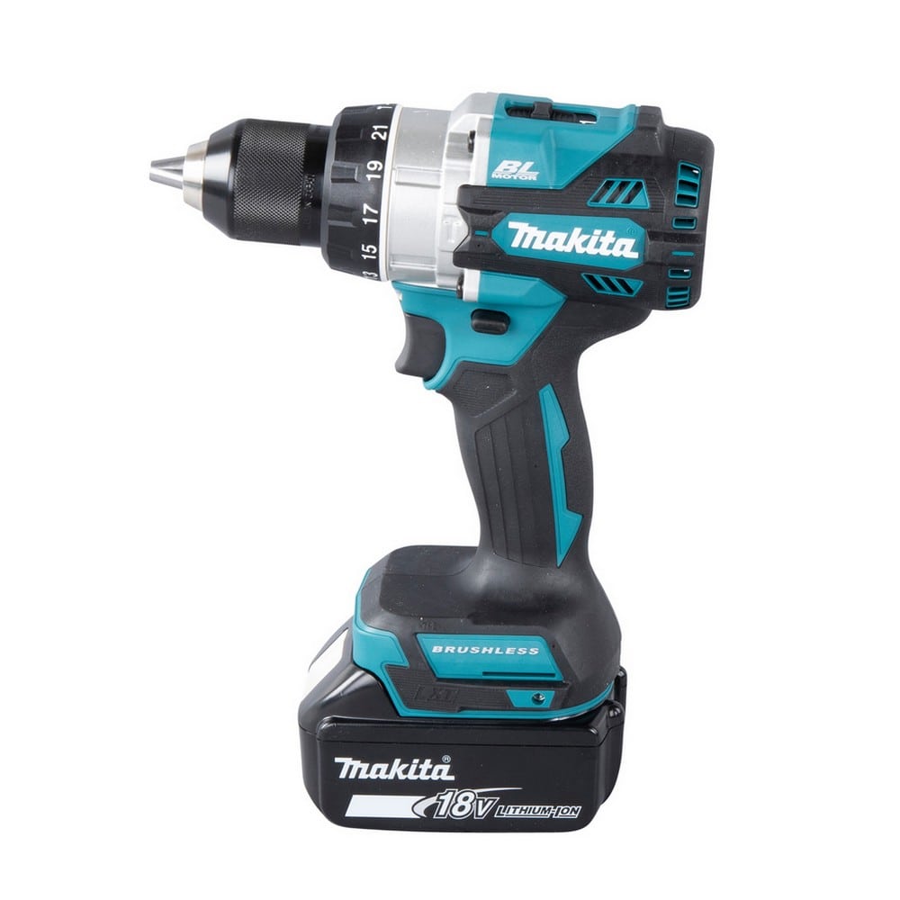 Perceuse visseuse percussion 18V 5 Ah MAKITA DHP486RTJ - vue côté