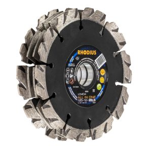 Profil du disque Rhodius LD404 montrant l'épaisseur de coupe de 28.5mm.