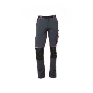 Pantalon de travail femme gris et rose U-Power Atom Lady respirant.